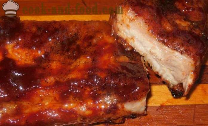 Печене свињска ребра са медом и соја соса - како да се пече свињских ребара у рерни, са корак по корак рецептури фотографије