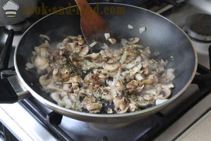 Пуњена паста-шкољке са млевеног печуркама - Како направити пуњене паста-граната у рерни, са корак по корак рецептури фотографије
