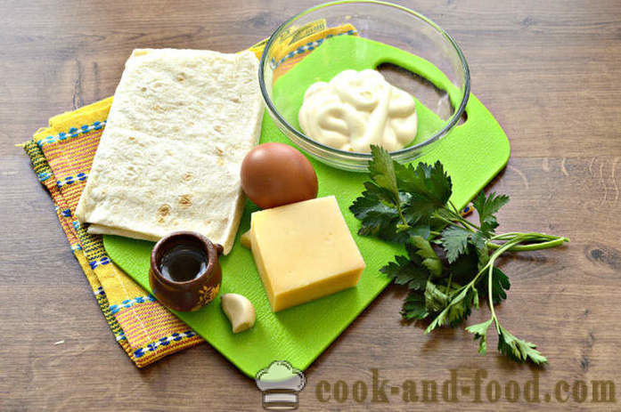 Коверте за пита са сиром и биља - како би коверте са Лавасх са сиром, корак по корак рецептури фотографије
