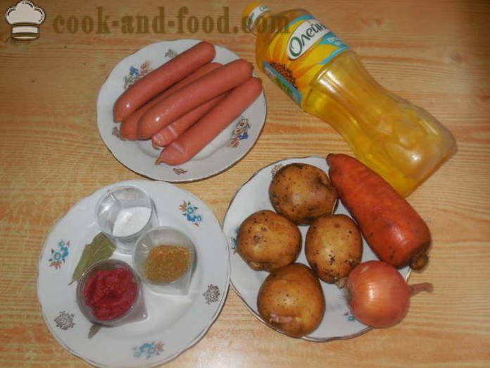 Солианка са кобасицама и кромпира у мултиварка - како да кувају укусно кобасице са кромпиром, корак по корак рецептури фотографије