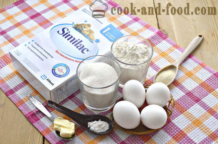 Једноставна торта рецепт храна за бебе у рерни - како да кува брз колач са сувим млека мешавине, корак по корак рецептури фотографије