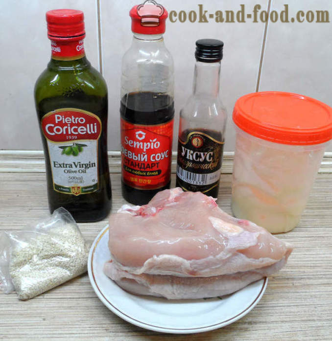 Укусна пилетина са сусамом и соја соса - како укусна да кува пиле у рерни, са корак по корак рецептури фотографије