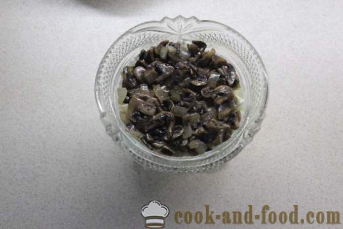 Слојевита крабе салата са пиринчем и печуркама - како да кува крабе салата са пиринчем и печуркама, корак по корак рецептури фотографије