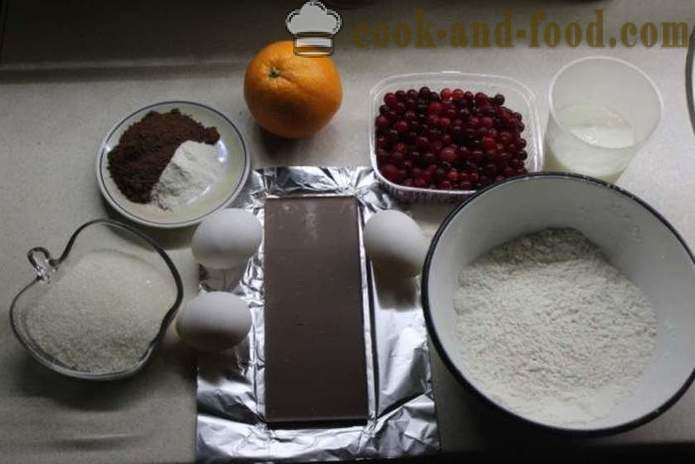 Цранберри мафини са чоколадом на кефир - како кува колаче са чоколадом и бруснице, са корак по корак рецептури фотографије