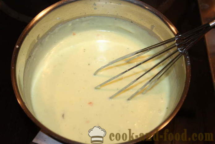 Лазање са пилетином и сира и млека - како да кува лазање код куће у рерни, са корак по корак рецептури фотографије