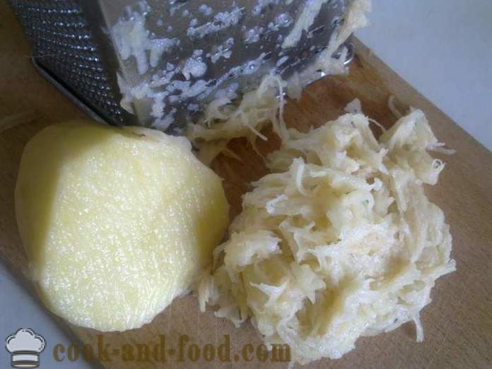 Тепсија од ренданог сировог кромпира са сиром и белим луком - како да кува укусно касероле кромпира у рерни, са корак по корак рецептури фотографије
