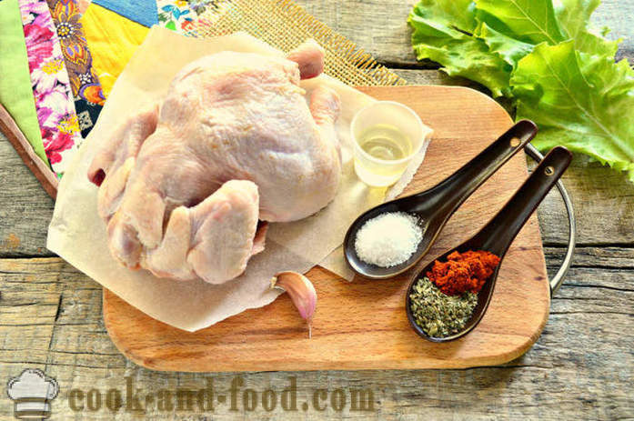 Пилетина печена у рукаву потпуно - како да се пече пиле у рерни, са корак по корак рецептури фотографије