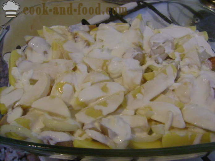 Кромпир печен у рерни са печуркама и павлаком - колико укусан печени кромпир у рерни, са корак по корак рецептури фотографије