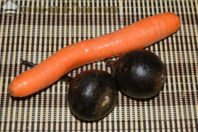 Салата са црне роткве, шаргарепе и мајонеза - и укусно припремити салату од црне роткве, корак по корак рецептури фотографије