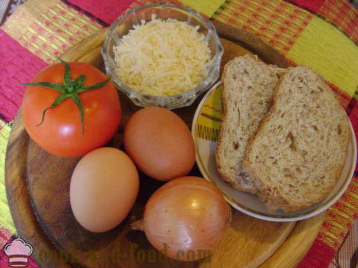 Сцрамблед у италијански - како да кува кајгану са парадајза, сира и хлеба, са корак по корак рецептури фотографије