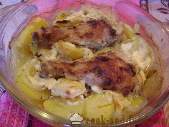 Пилећи батаци са кромпирима у рерни - како да кувају укусно пилећи батак са кромпиром, корак по корак рецептури фотографије