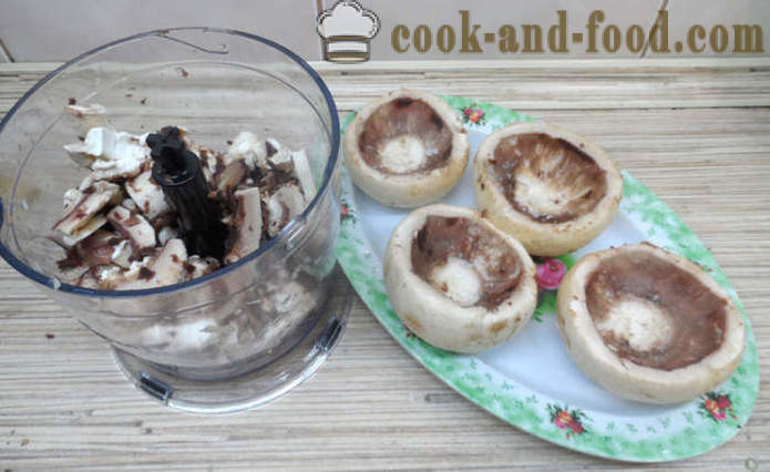 Печурке пуњене шунком и сиром - како да се припреме пуњене печурке у рерни, са корак по корак рецептури фотографије