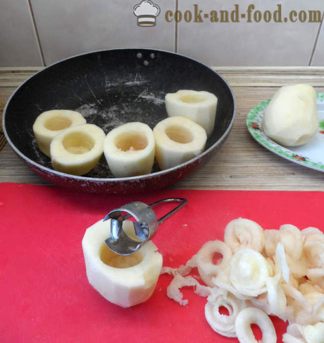 Печени кромпир пуњене са гљивама и сиром - како да кува кромпир пуњене са гљивама, корак по корак рецептури фотографије