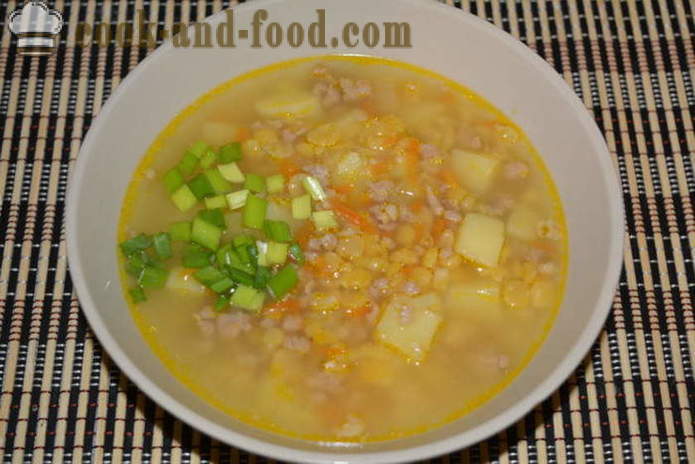 Грашка супа са месом - како мултиварка брзо кува грашка супа у, корак по корак рецептури фотографије