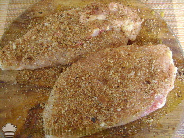 Пилеће груди са грбом омлет у тигању - како да кува и пилеће груди у бунду за вечеру, са корак по корак рецептури фотографије