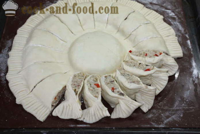 Тарт од лиснатог теста са пилетином и сиром - како да се направи Лаиер Цаке са пилетином, корак по корак рецептури фотографије