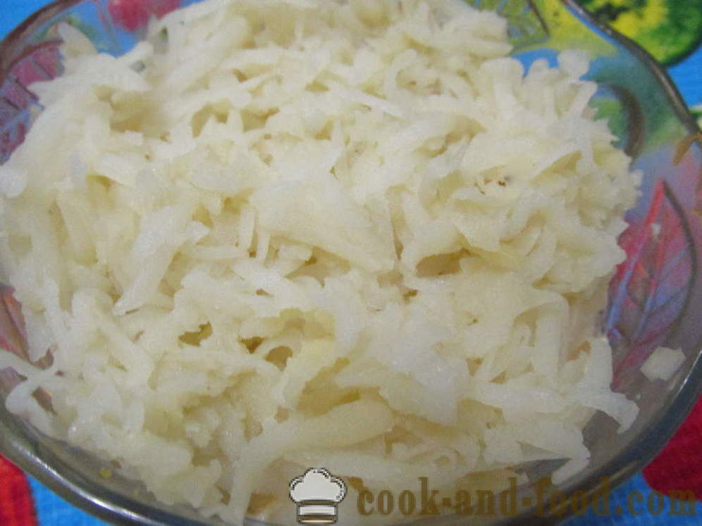 Мимоза салата са конзервирано и топљени сир - како припремити салату са Мимоса конзервирана без уља, корак по корак рецептури фотографије
