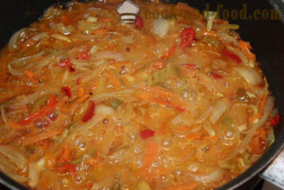 Топло сочиво салата са пилетином и поврћем - како да кува топли салату од сочива, корак по корак рецептури фотографије
