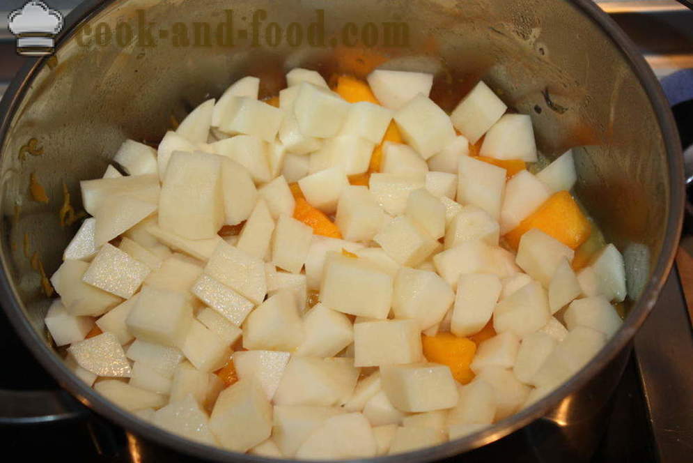 Крем од бундеве са ћуфте - како да кувају супа пире од бундеве, корак по корак рецептури фотографије