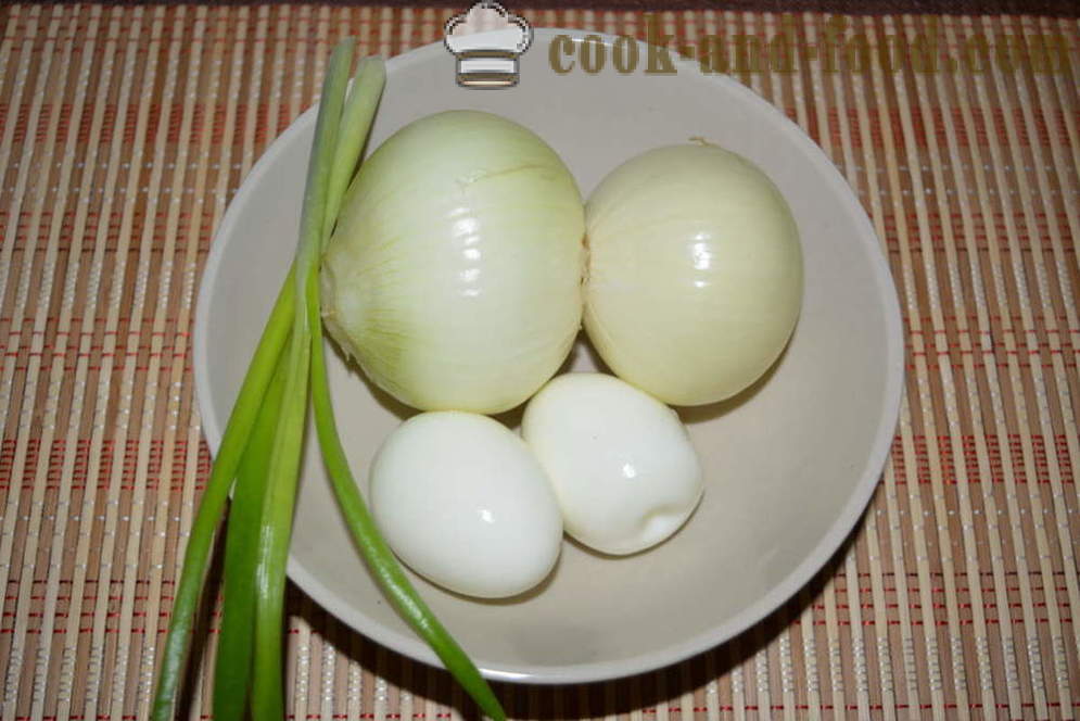 Лук салата од лука са јајетом и мајонезом - како да скува лук салата, корак по корак рецептури фотографије