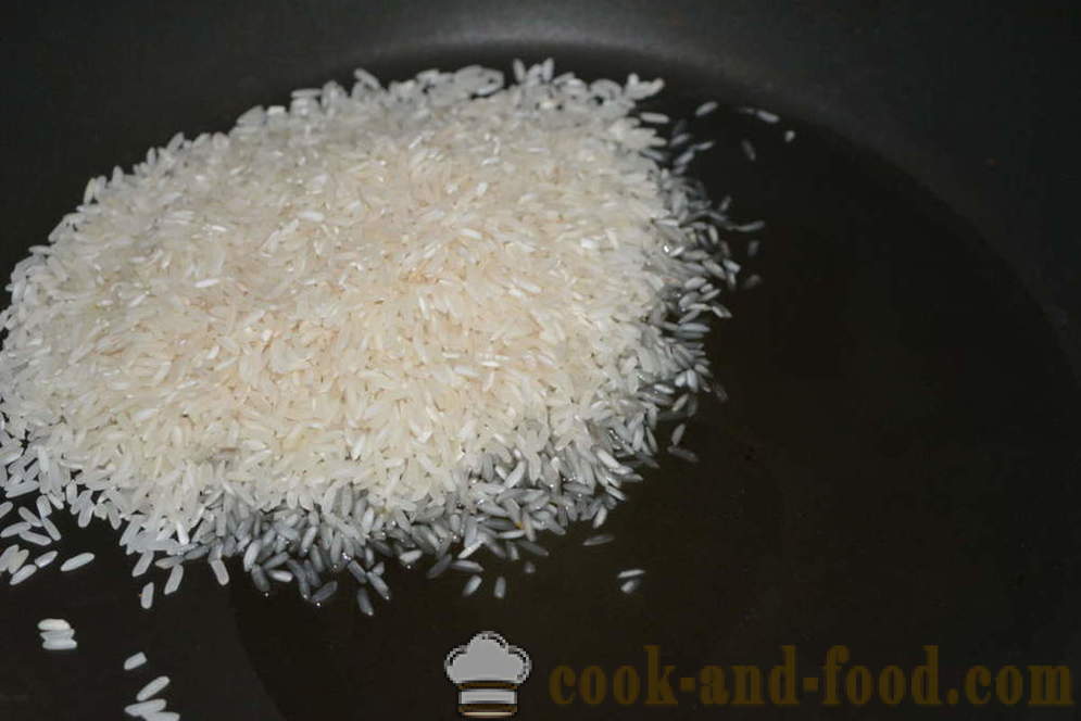 Како да кува пиринач за украс љушти - како да кува оштре пиринач у тигању, корак по корак рецептури фотографије