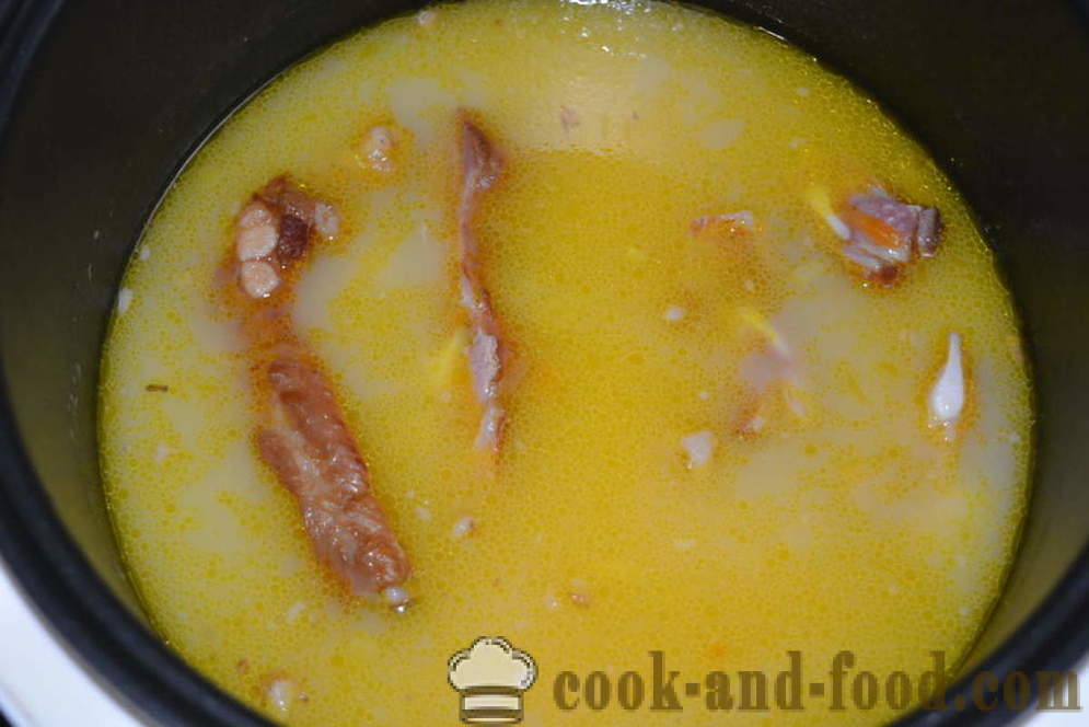 Грашка супа са димљеним - како да кува грашка супа са димљеним ребрима у мултиварка, корак по корак рецептури фотографије
