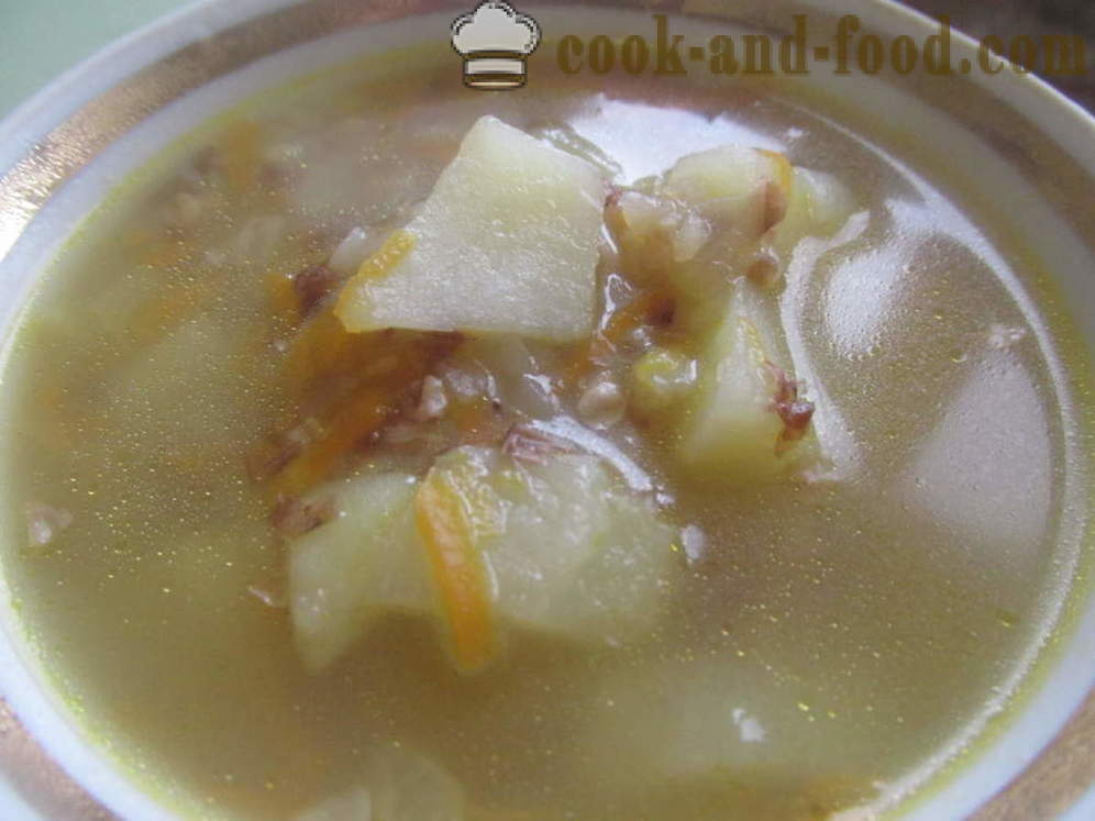 Хељда супа са пилетином чорбе - како да кува хељде супу са пилетином супи, корак по корак рецептури фотографије