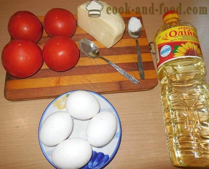 Оригинал кајгана или парадајз у укусном парадајз са јајетом и сиром - како да кува кајгану, корак по корак рецептури фотографије