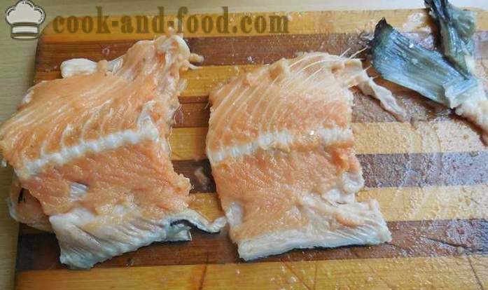 Како Пицкле гребени црвене рибе са течним дима - укусан рецепт гребена усољену лососа, са фотографијама