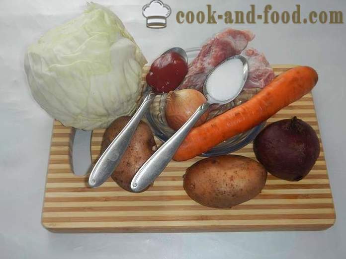 Класична црвено боршч са репом и меса - како да кува супу - корак по корак рецепт са сликом украјинском Борсцх