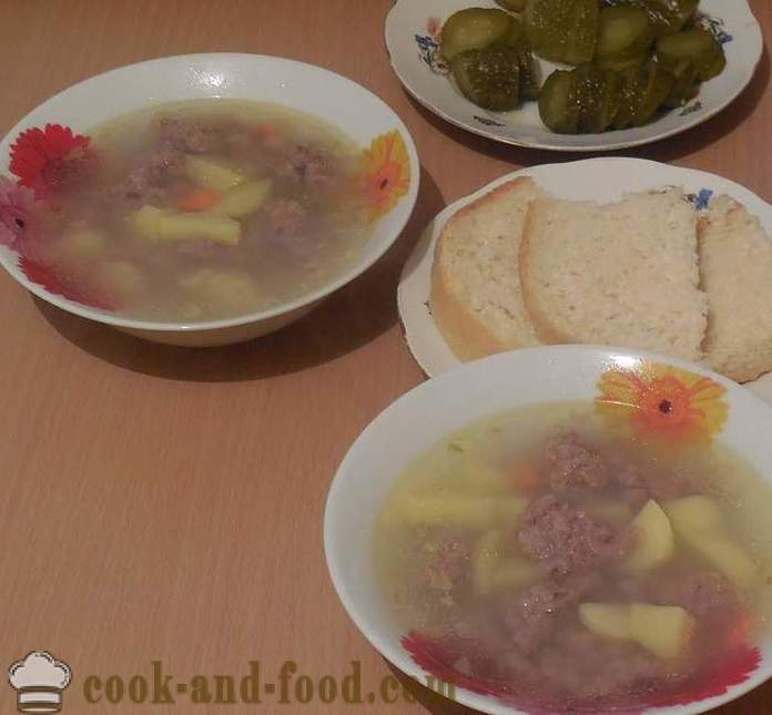 Супа са ћуфте од млевеног меса а гриза - како да кувају супе и ћуфте - корак по корак рецептури фотографије