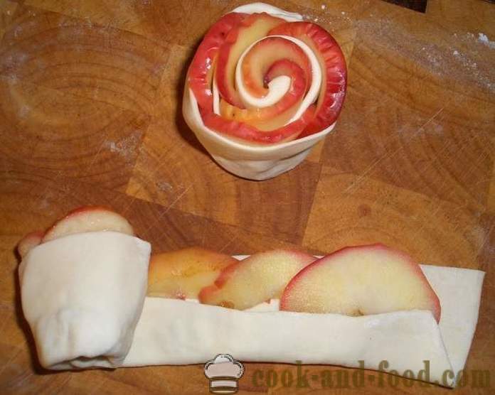 Росе колач од лиснатог теста и јабука под снегом у шећер у праху - рецепт у рерни, са фотографијама