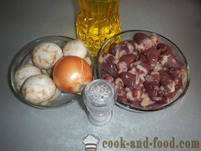 Пилеће срца динста са печуркама - оба укусна припремају срца, корак по корак, рецепт са фотографијом