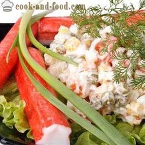 Краба салата - Рецепт за класичан и једноставан, са фотографијама. Како да кува укусна крабе салату са кукуруза, пиринча и краставца